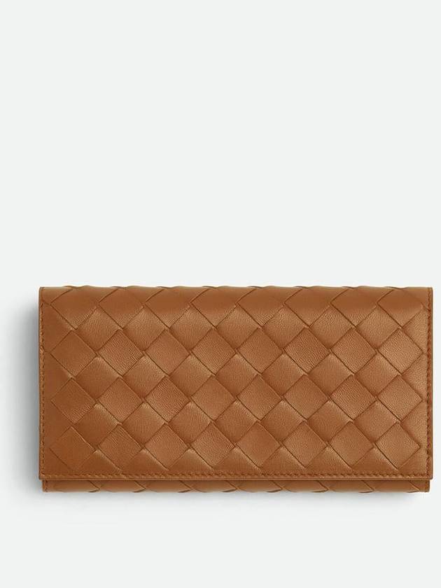 Bottega Veneta Intrecciato Flap Long Wallet Wood