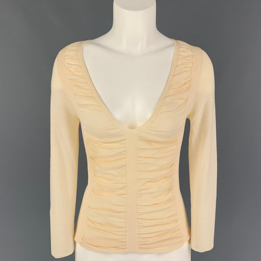 PRADA Size 4 Cream Ruched V-Neck Pullover