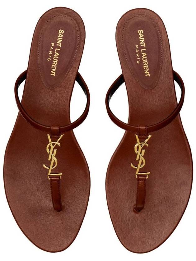 Saint Laurent Cassandra Leather Flip Flops Brown
