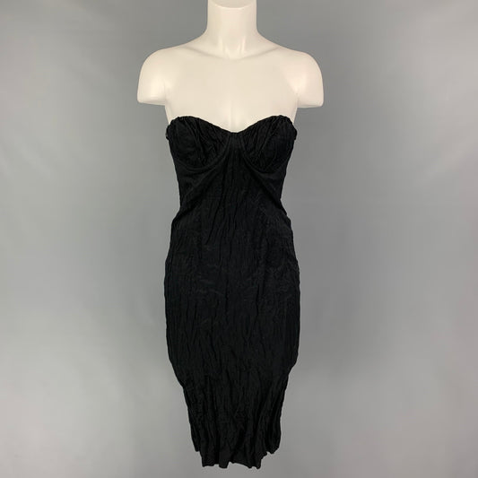 PRADA 2008 Size 6 Black Cotton Blend Wrinkled Halter Cocktail Dress