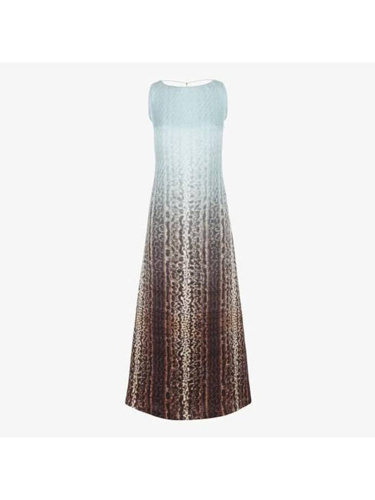 Fendi Animalier Silk Long Dress Light Blue