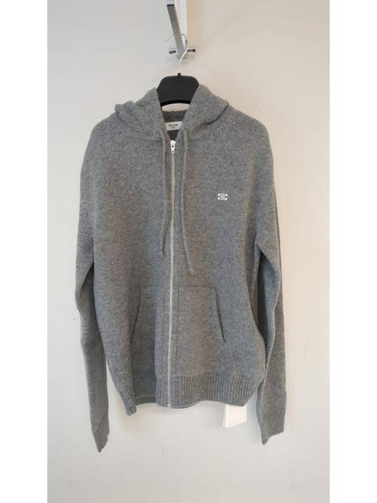 CELINE Triomphe Wool Zip-Up Hoodie Medium Grey