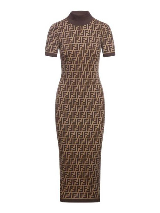 Fendi FF Cotton Midi Dress Brown