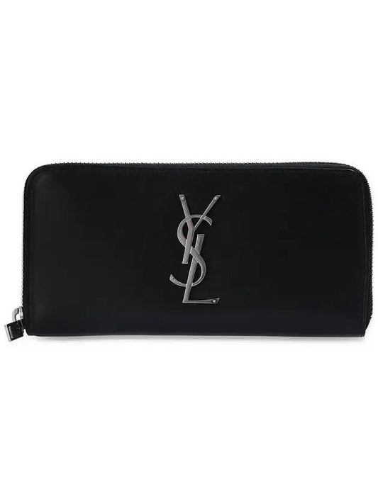 Saint Laurent Monogram Silver Logo Zip Around Long Wallet Black