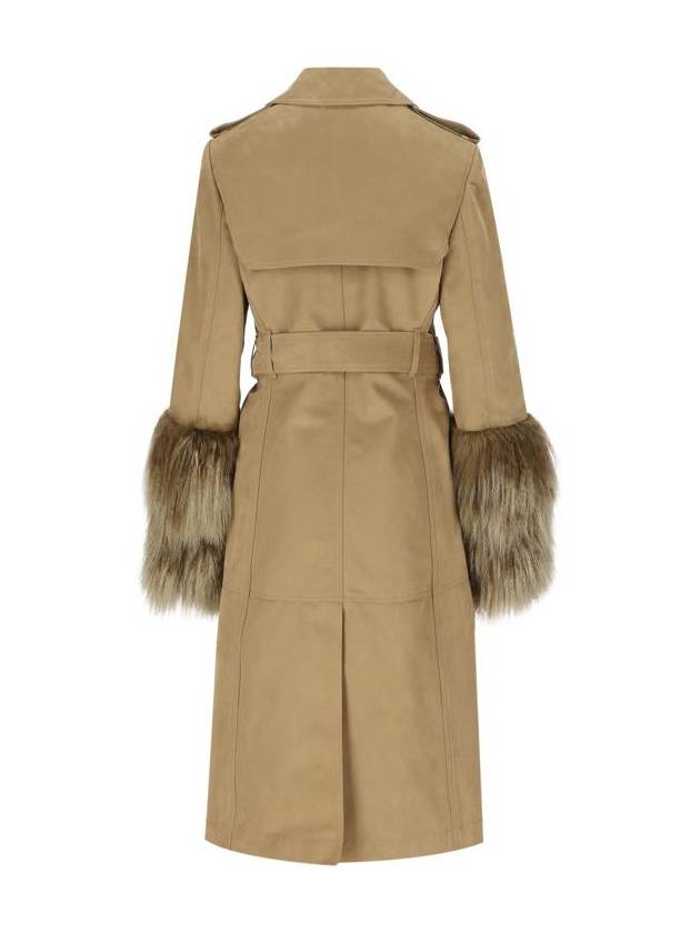 Burberry Shearling Cuffs Long Cotton Nylon Trench Coat Mountain