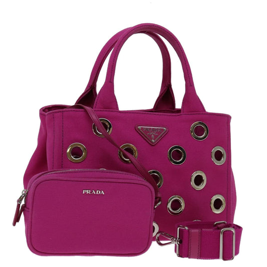 PRADA Canapa Grommet Hand Bag Canvas 2way Pink 1BG439  am6007