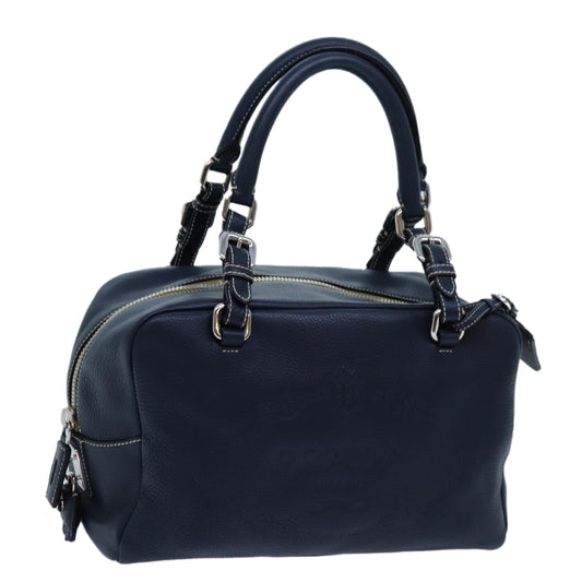 PRADA Hand Bag Leather Navy  am6063