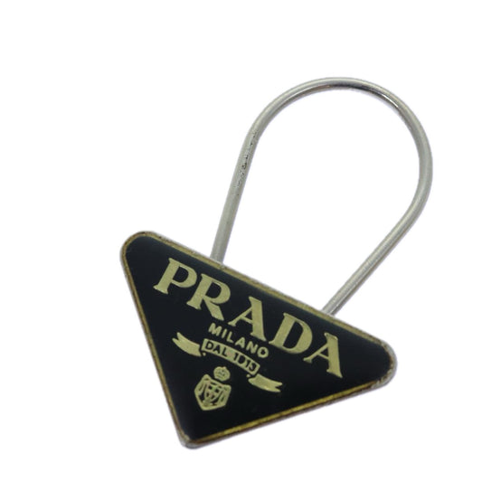 PRADA Triangle Plate Key Ring metal Black  am6073
