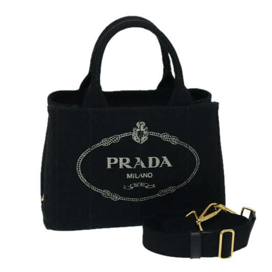 PRADA Canapa PM Hand Bag Canvas 2way Black  am6096A