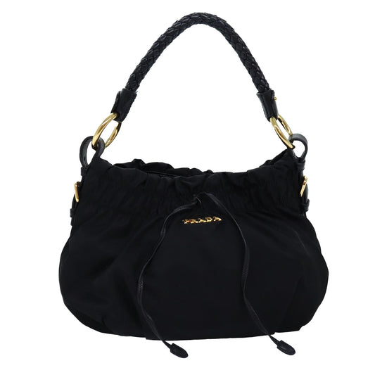 PRADA Ribbon Hand Bag Nylon Black  am6168
