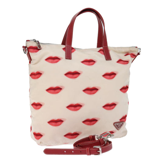 PRADA Hand Bag Nylon 2way White Red  am6180