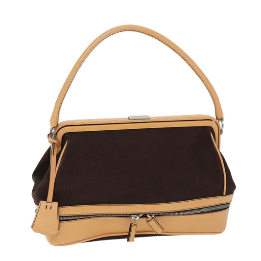 PRADA Hand Bag Canvas Leather Brown  am6262