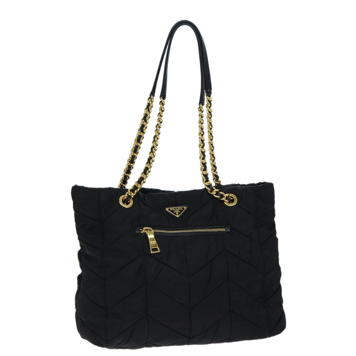 PRADA Quilted Chain Shoulder Bag Nylon Black  am6356