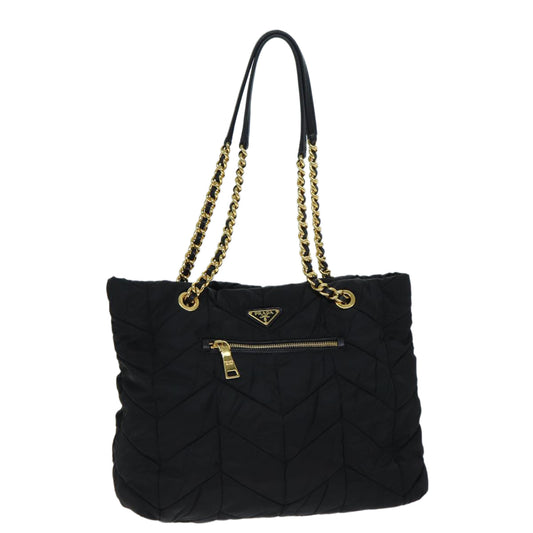 PRADA Quilted Chain Shoulder Bag Nylon Black  am6356