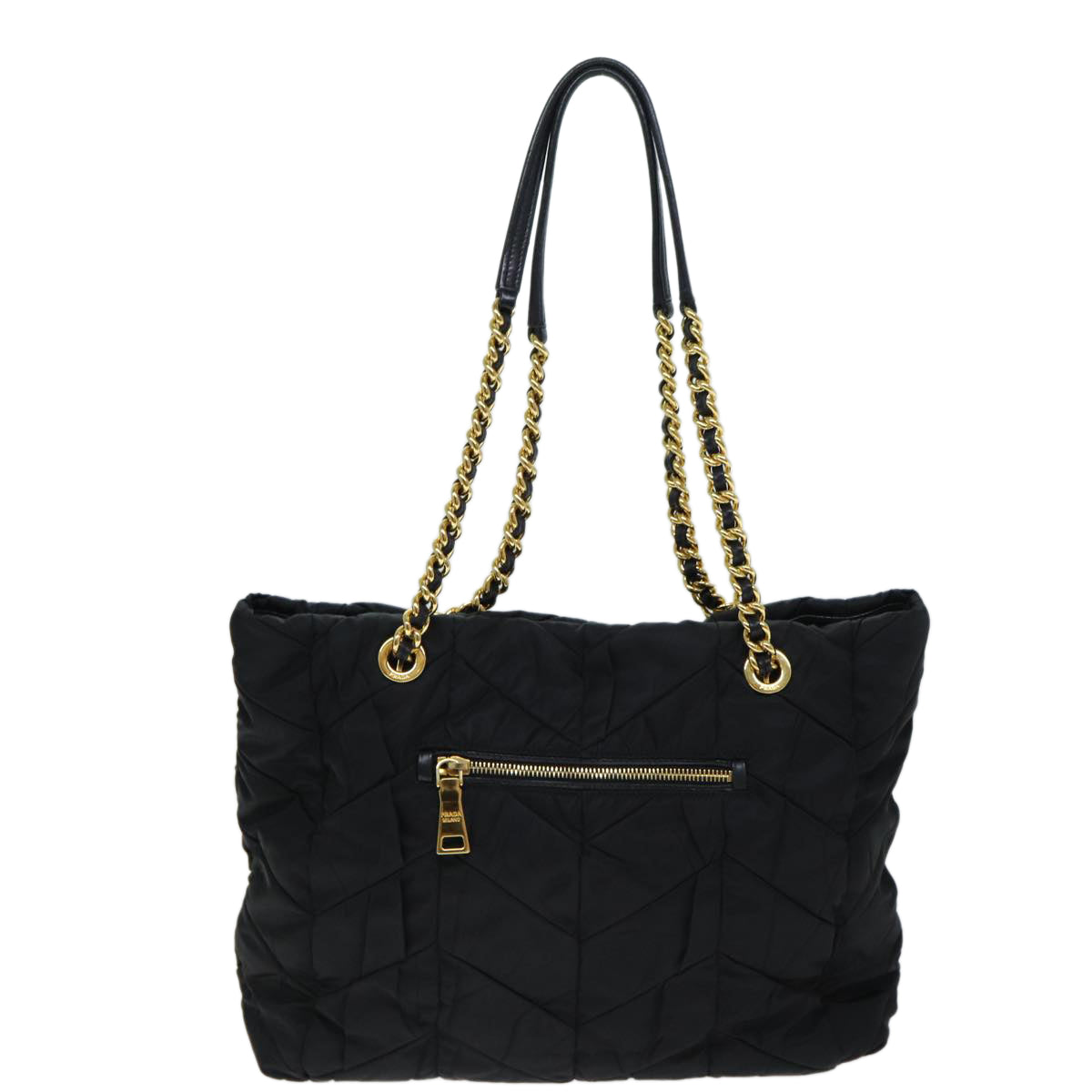 PRADA Quilted Chain Shoulder Bag Nylon Black  am6356