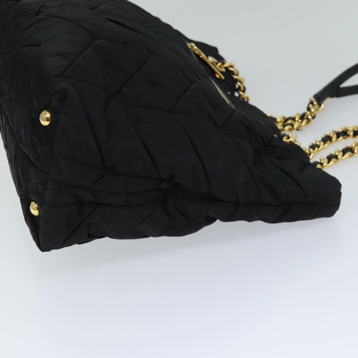 PRADA Quilted Chain Shoulder Bag Nylon Black  am6356