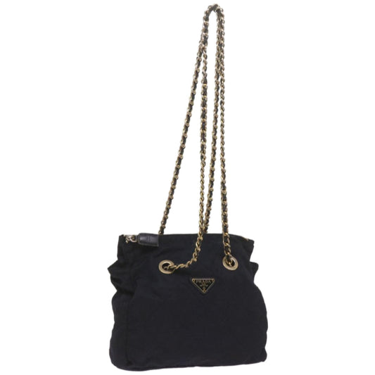 PRADA Quilted Chain Shoulder Bag Nylon Navy  ar11409