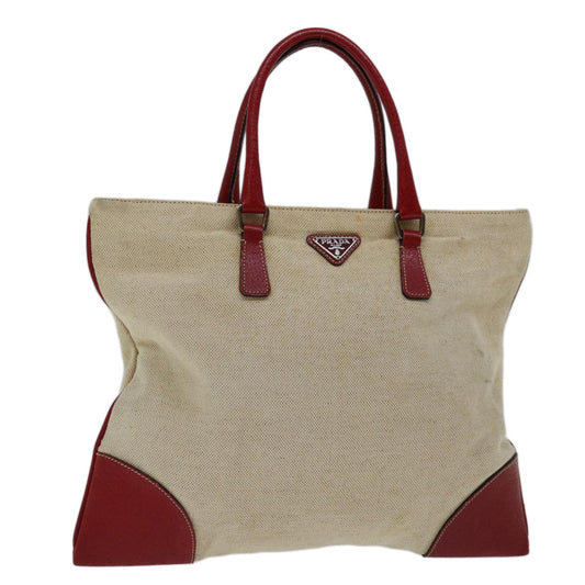 PRADA Hand Bag Canvas Beige Red  ar11582B