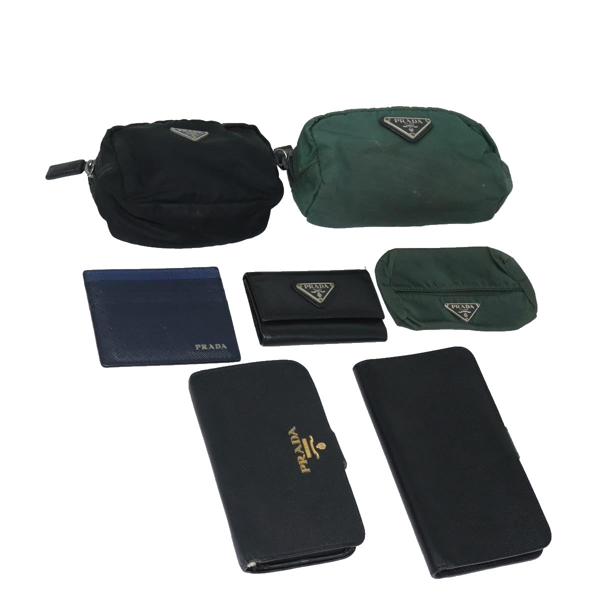 PRADA Pouch Cell Phone Case Saffiano Leather Nylon 7Set Black Khaki  ar11905
