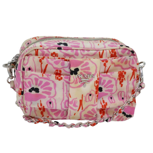 PRADA Ribbon Chain Shoulder Bag Nylon Pink  ar12118
