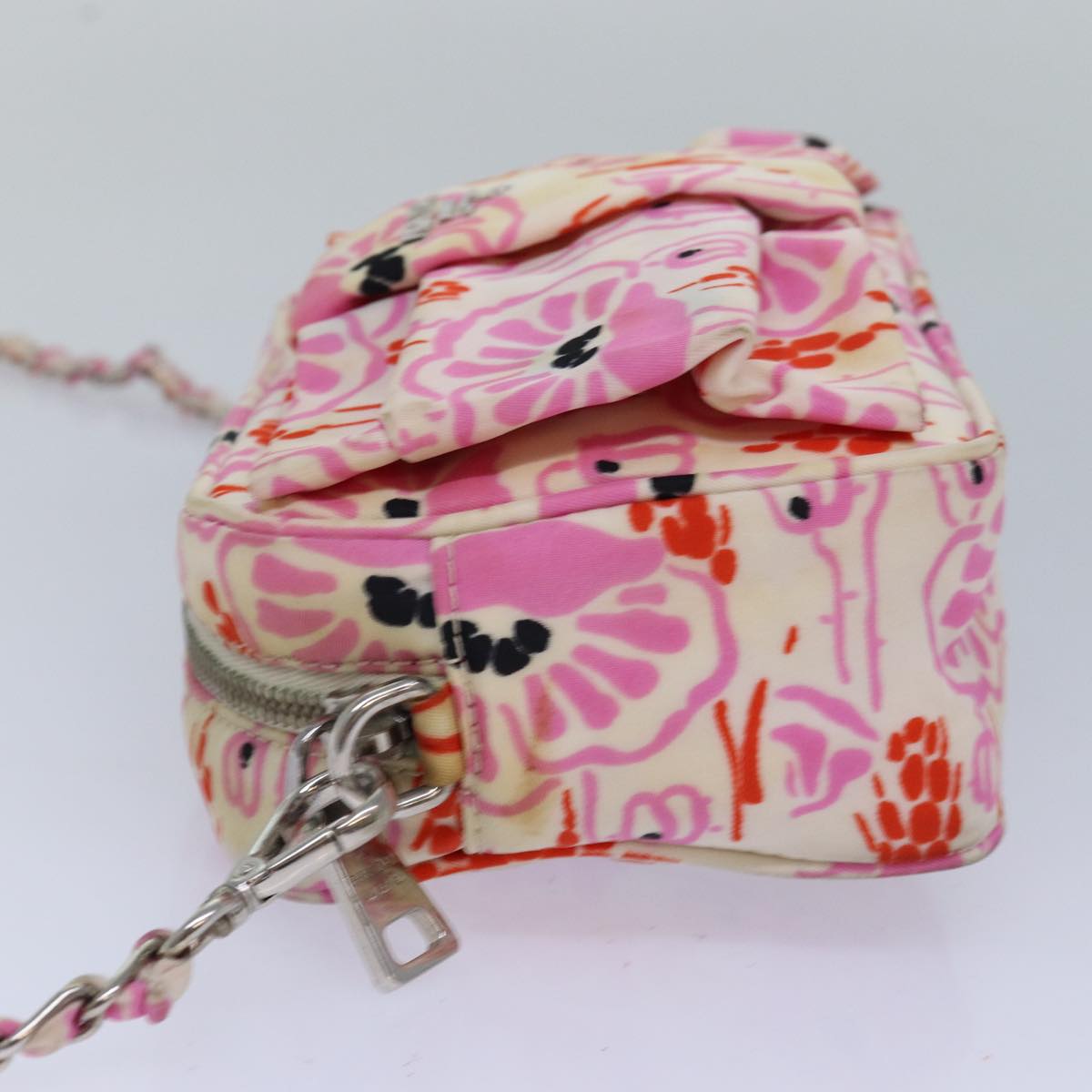 PRADA Ribbon Chain Shoulder Bag Nylon Pink  ar12118