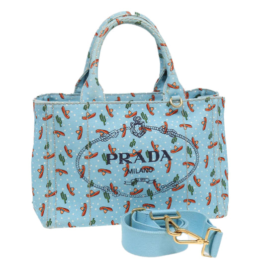 PRADA Canapa PM Hand Bag Canvas 2way Blue  ar12143