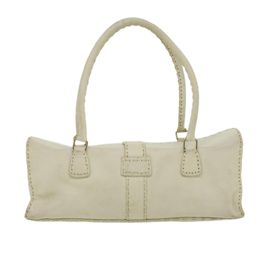 FENDI Celeria Shoulder Bag Leather White Auth ar8736