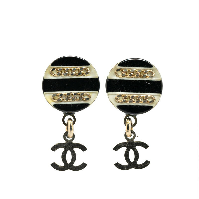 Chanel Coco Mark Chain Round Earrings Plastic Metal