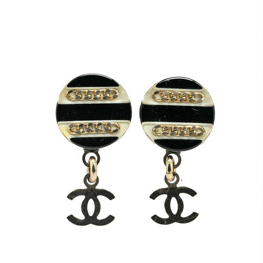 Chanel Coco Mark Chain Round Earrings Plastic Metal