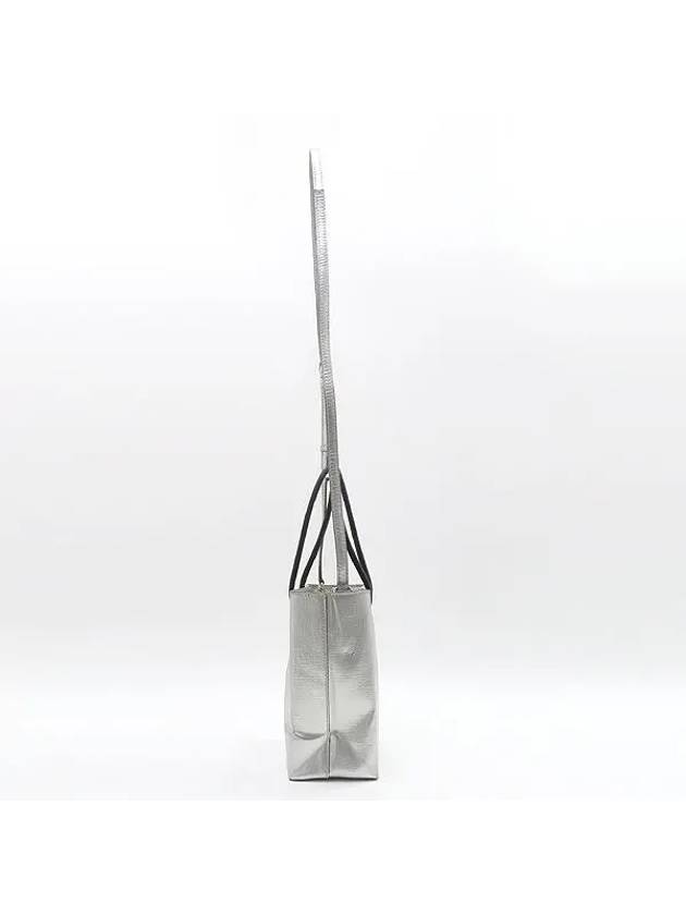Balenciaga 597858 Silver Color Leather Square Everyday Shopping XXS North South Tote Bag Shoulder Strap 2WAY