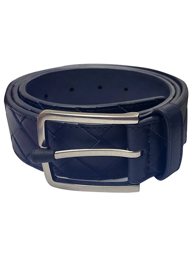 Bottega Veneta Intrecciato Leather Belt Navy