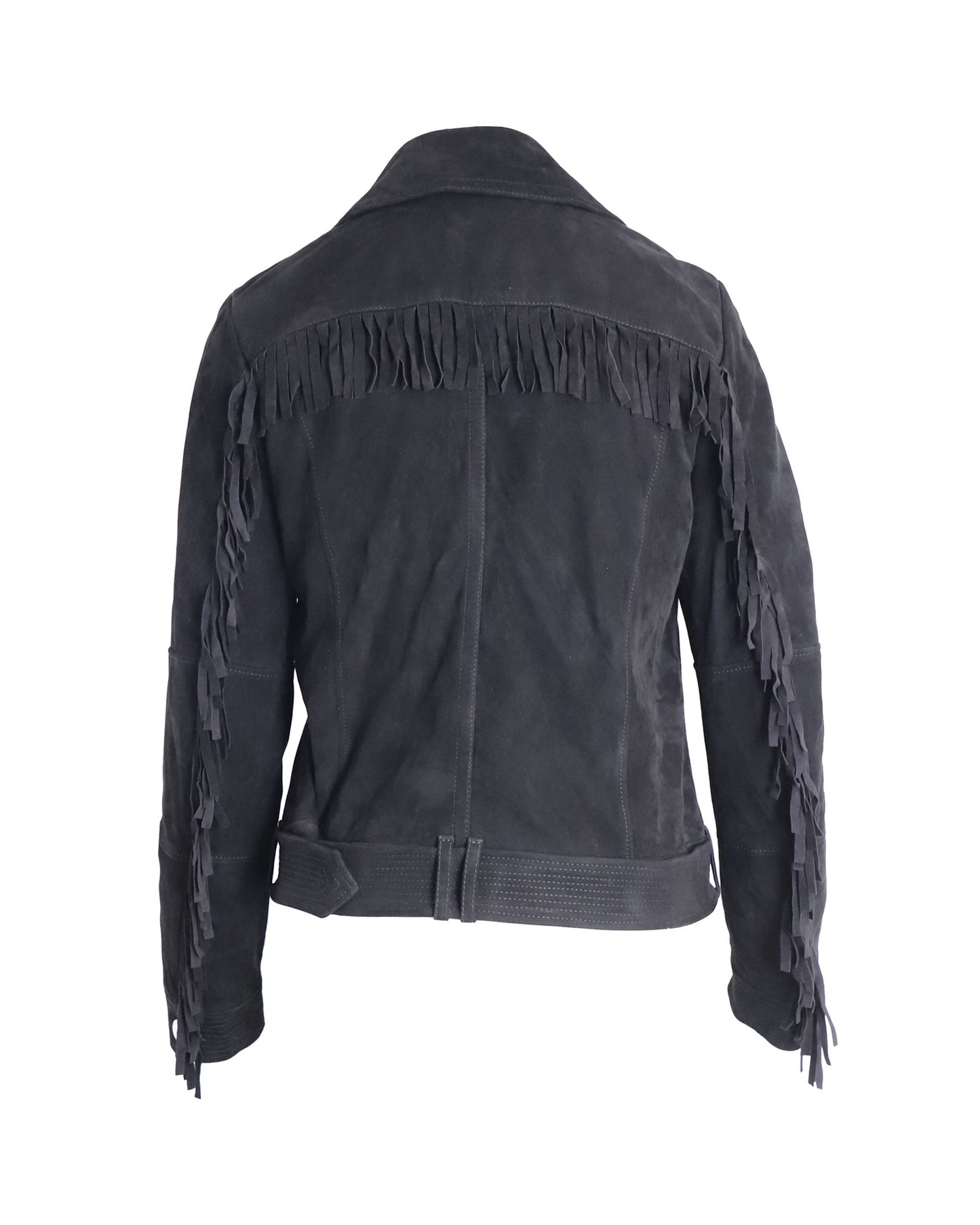 Burberry Arnstead Fringe Biker Jacket in Black Suede