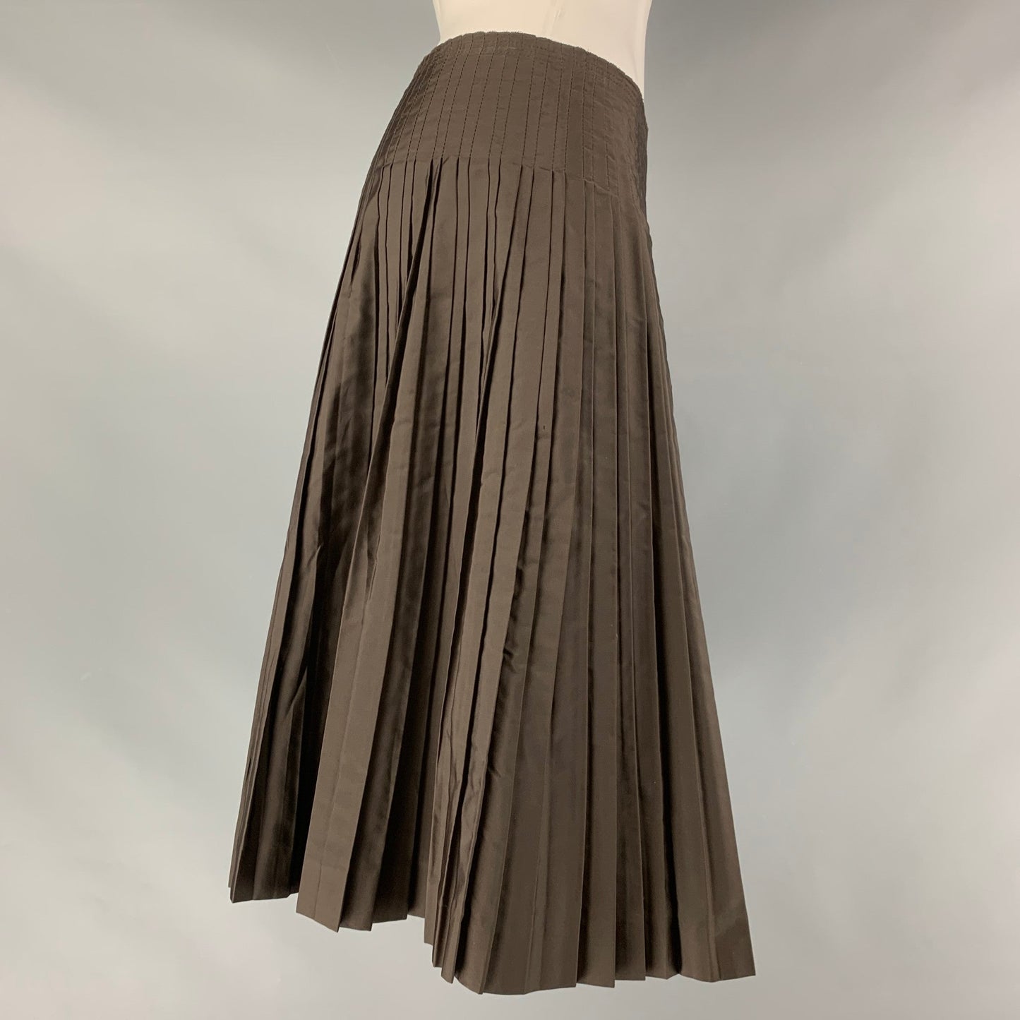 PRADA Size 4 Brown Silk Pleated Circle Skirt