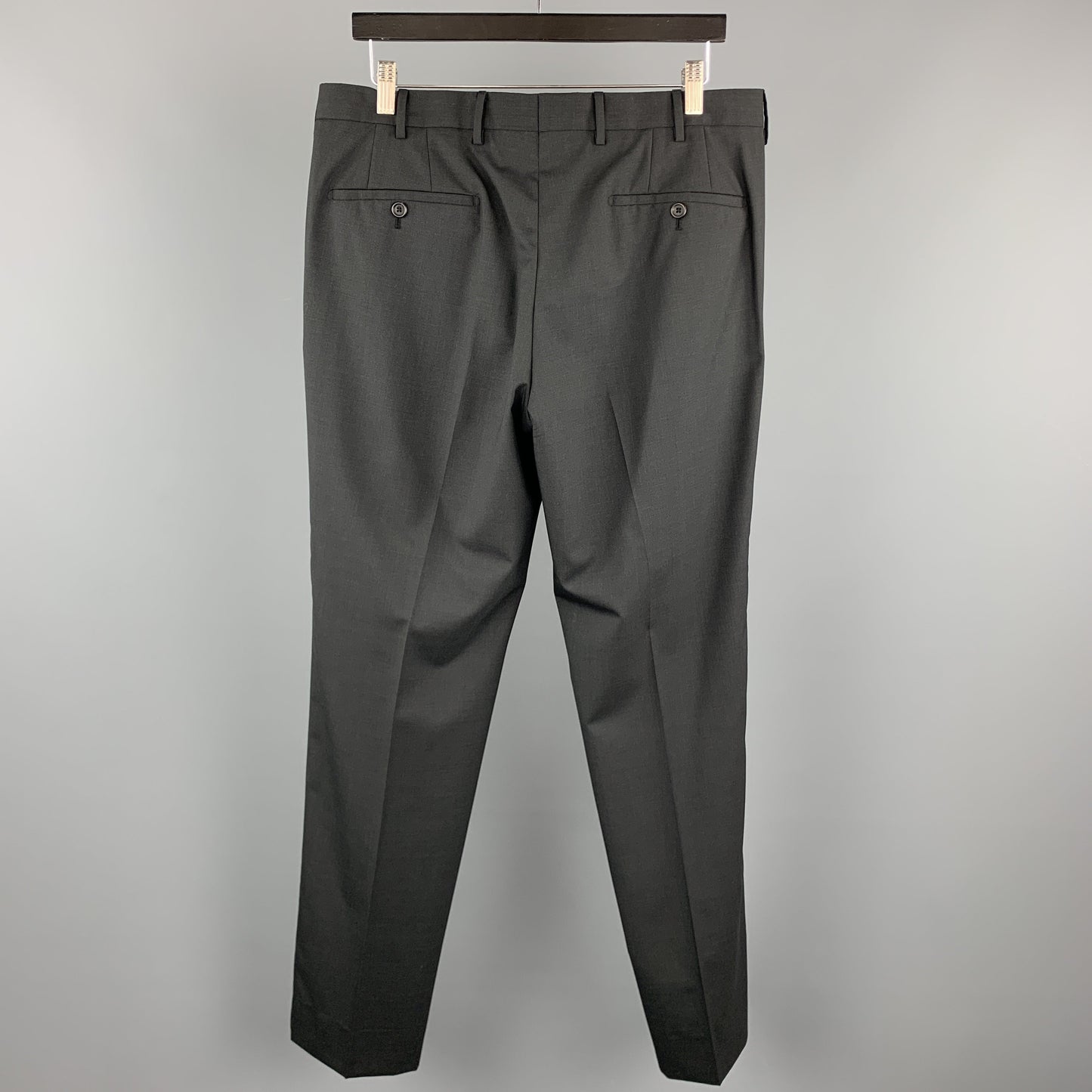 PRADA Size 34 x 34 Black Virgin Wool Zip Fly Dress Pants