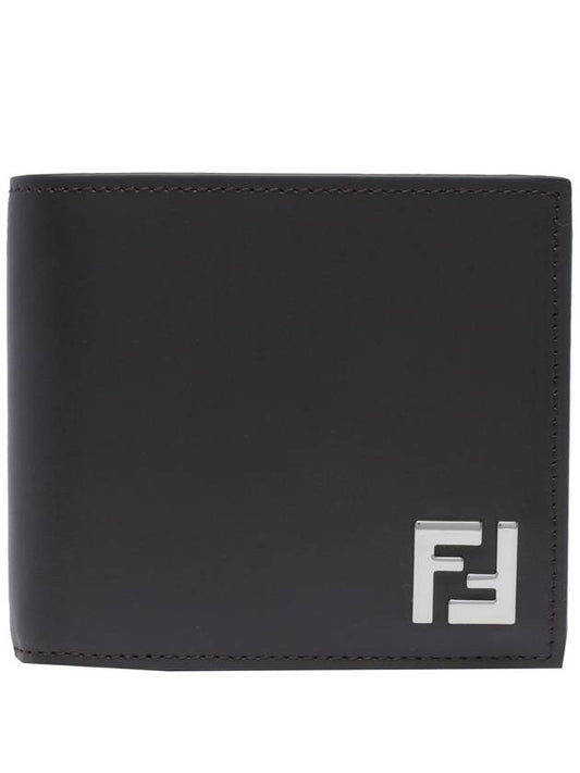 Fendi FF Square Leather Bi-Fold Half Wallet Brown