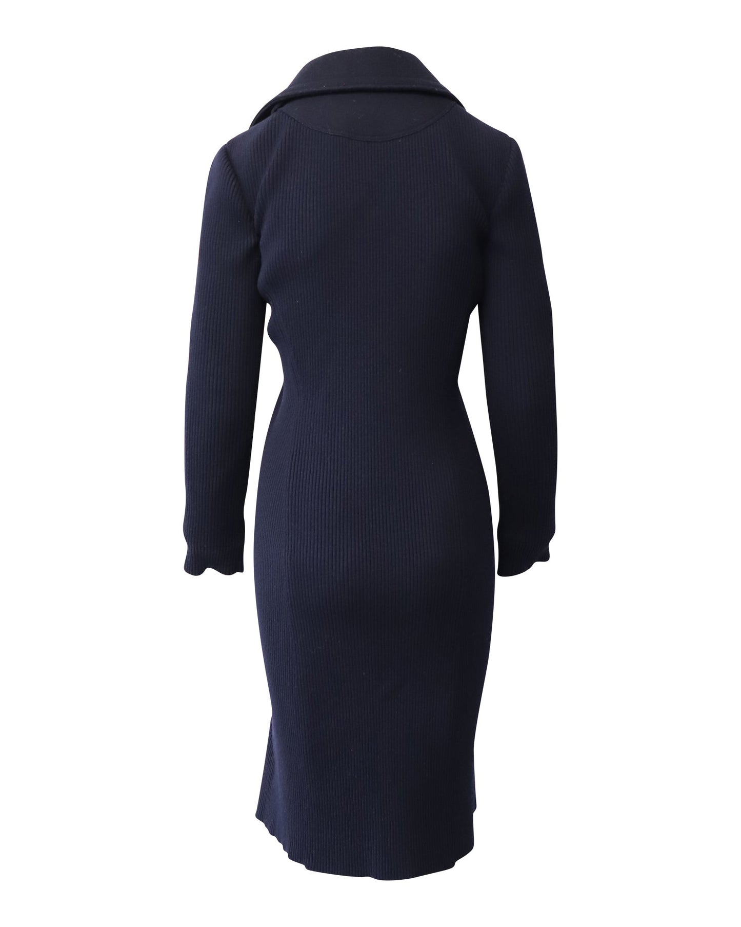 Chloe Mid-Length Double-Breasted Coat in Navy Blue Wool