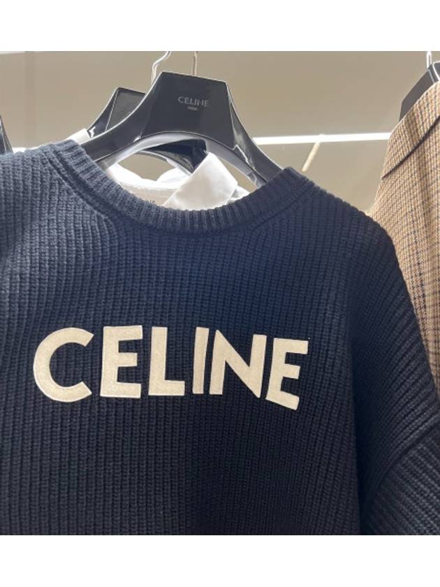 CELINE Logo Oversized Wool Knit Top Black