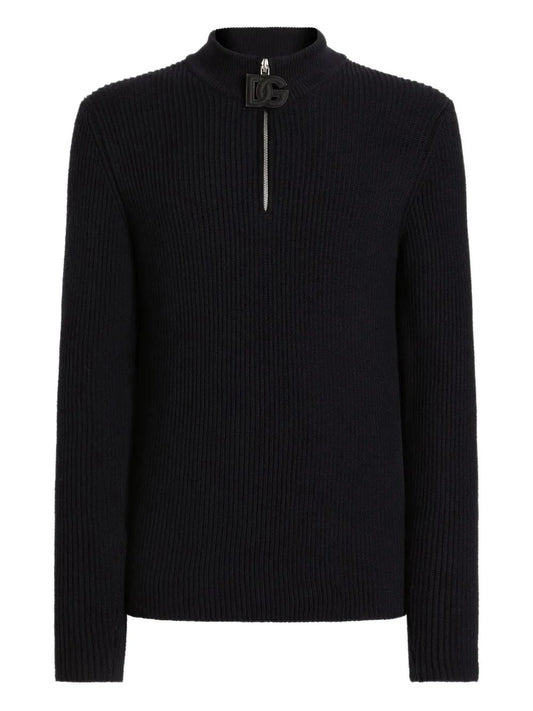 Dolce & Gabbana Men Zip Long Sleeve Mock-Neck Sweater