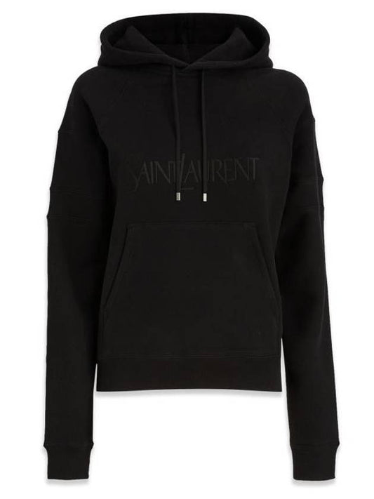 Saint Laurent Front Logo Cotton Hoodie Black