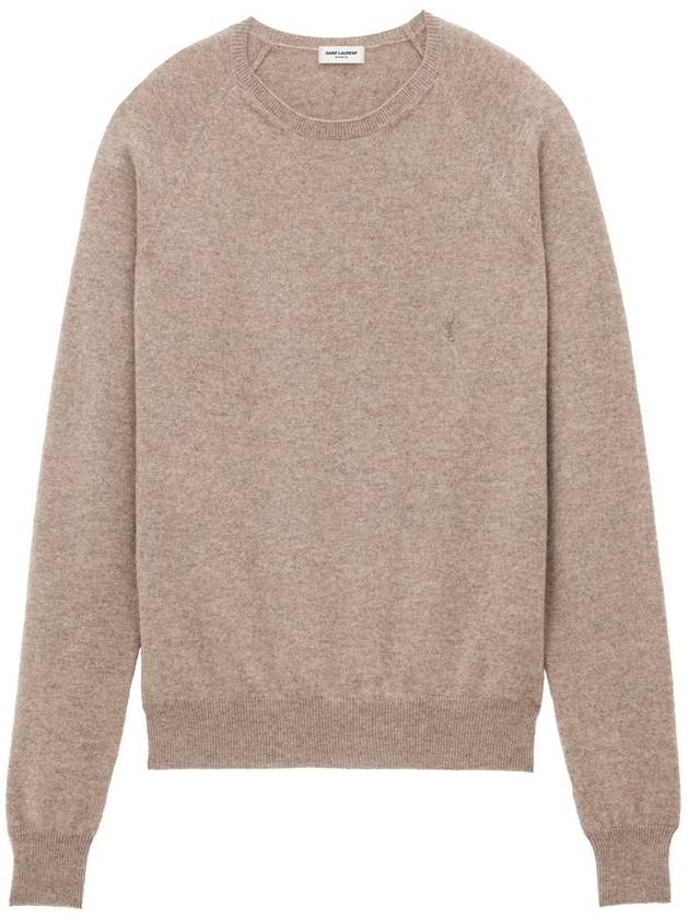 Saint Laurent Cassandre crew neck long sleeve knit top beige