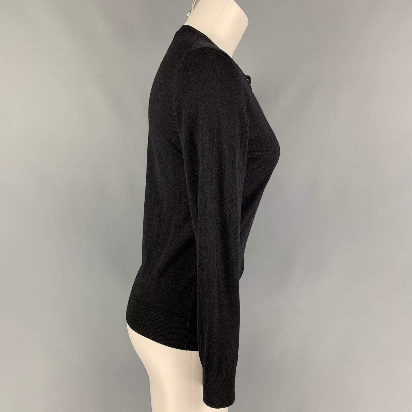 PRADA Size 2 Black Wool Long Sleeve Cardigan