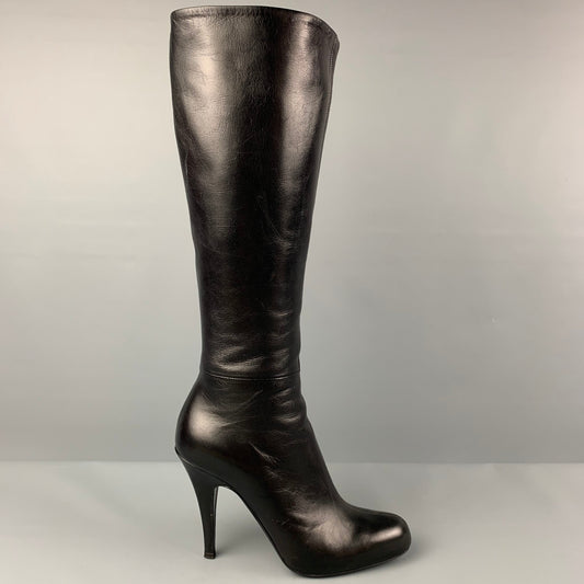 PRADA Size 6 Black Leather Calf High Boots