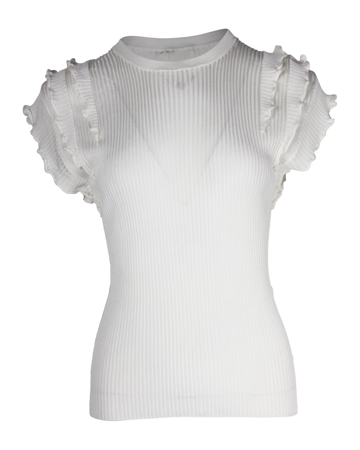 Chloe Ruffled Ribbed Top in White Viscose