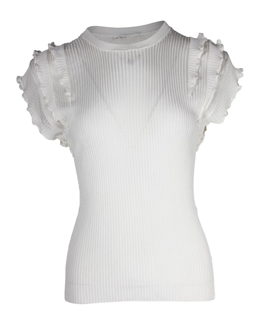 Chloe Ruffled Ribbed Top in White Viscose