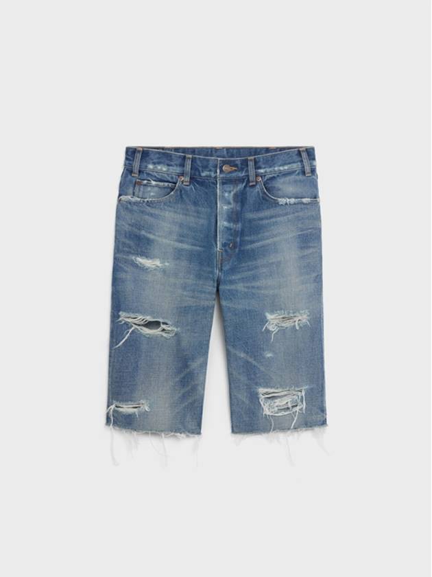 CELINE Kurt Distress Straight Shorts Blue
