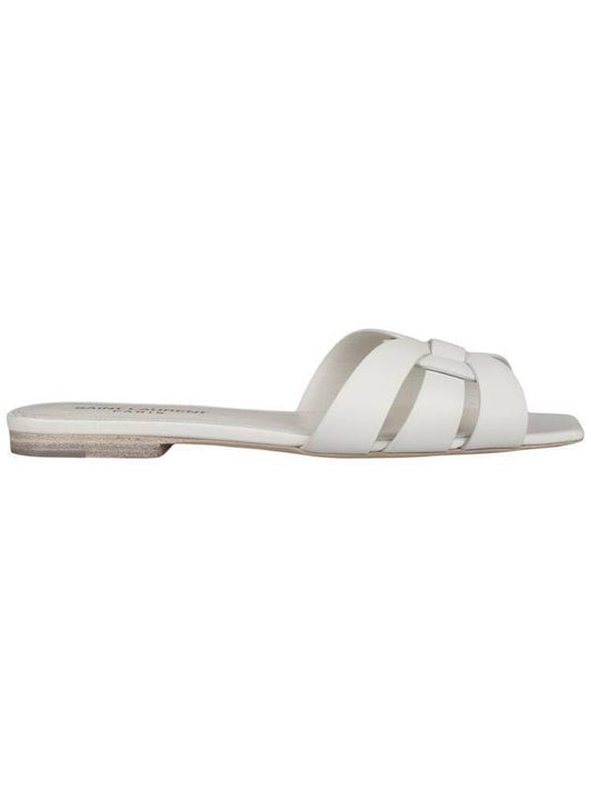 Saint Laurent Tribute Smooth Leather Mules White