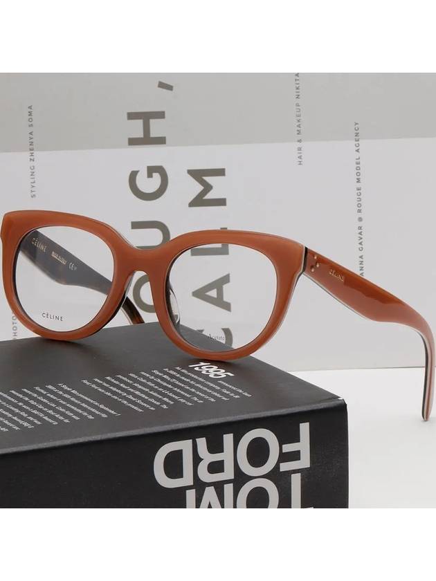 CELINE Eyewear Logo Round Eyeglasses Brown