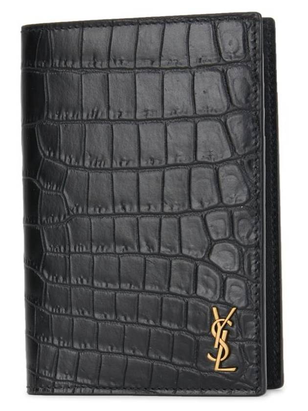 Saint Laurent Monogram Crocodile Card Passport Wallet Black