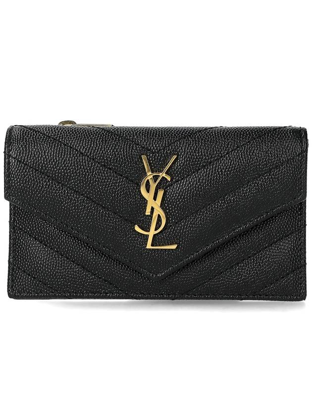 Saint Laurent Cassandre Matelasse Fragment Emboss Leather Flap Card Wallet Black