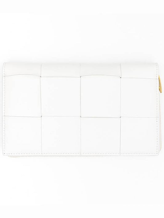 Bottega Veneta Intrecciato Zipper Around Long Wallet White